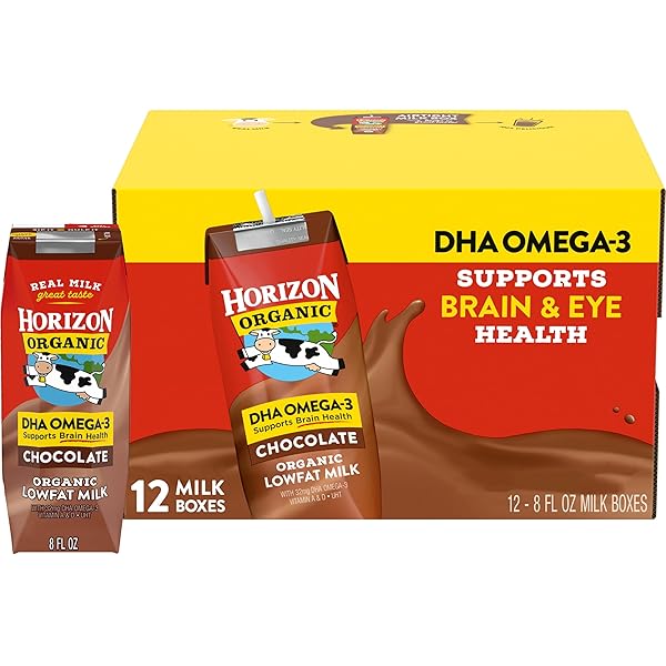 HORIZON ORGANIC SHELF STABLE 1% LOWFAT DHA OMEGA-3 CHOCOLATE MILK BOXES, PACK OF 12 – 8G PROTEIN PER SERVING