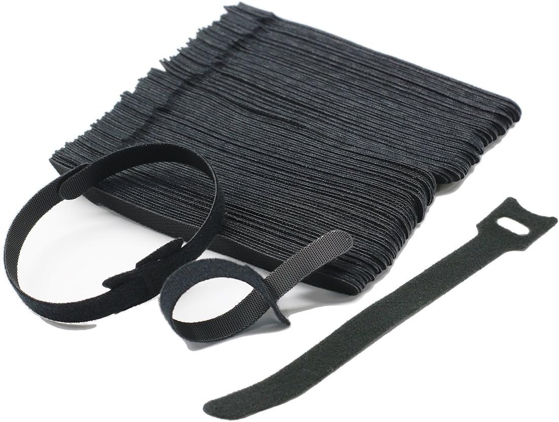 Lustre Black Adjustable Strap Reusable Cable Ties Tidy Wrap Hook & Loop 10mm x 150mm (100pcs)