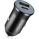 UREHEPO USB C Car Charger, 45W Dual Ports Fast Charge Adapter, PD30W&QC3.0 Compatible with iPhone 14 13 12 11 Pro Max, iPad Pro, Samsung Galaxy S22 S21 S10 Plus, and More