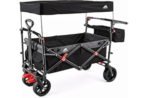 MAIZOA Foldable Wagons with Removable Canopy, Seat Belts, Reversible Handlebar, Removable Canopy, 220lbs Weight Capacity, Fol