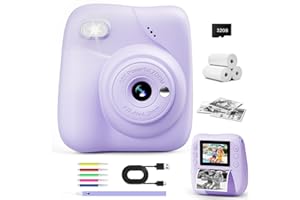 CAMCLID Kids Camera Instant Print, 1080P HD Kids Instant Camera with 32G Card & 3 Rolls Print Paper, Portable Toddler Toy, Christmas Birthday Gifts for Boys Girls Age 3-12 (Purple)