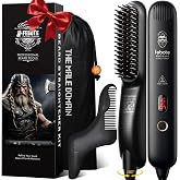 FEBOTE Heated Ionic Hair Straightening Brush for Men - 5 Temperature Settings, Anti-Scald, Beard Shaper &amp; Travel Bag