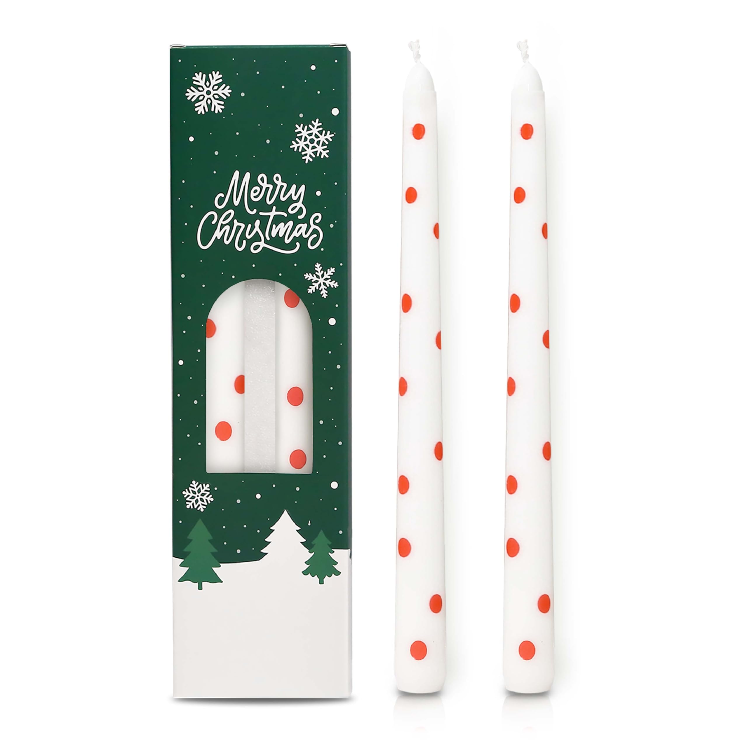Photo 1 of 2 Pack Christmas Taper Candles, 10 Inch Unscented Candlesticks with Red Polka Dots for Holiday Table Centerpiece, Fireplace Mantel, Advent Wreaths, Winter Weddings, Home Decor
