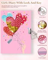GINMLYDA Pink Secret Diary for Girls 7x5.25 in 160 Lined Pages Lock Sequin view 3