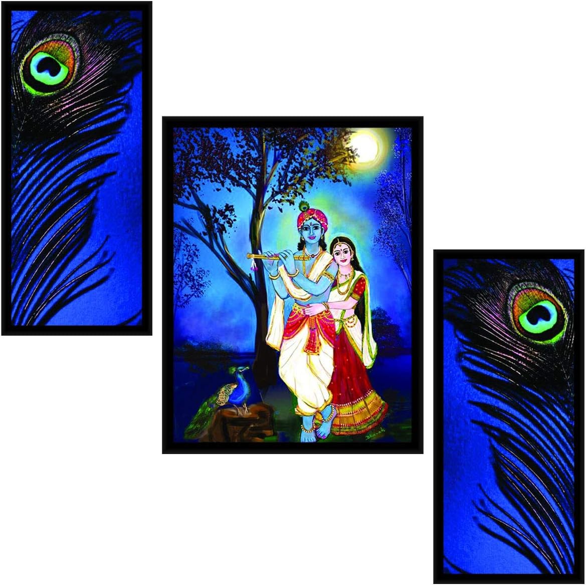 Miniscape Night Theme Radha Krishna 3Pcs Wall Frame Painting- MP046C1F3