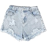 GORGLITTER Girl's Jean Shorts Cute Summer Trendy Fashion Ripped Denim Shorts High Waist Straight Leg Clothes Jorts