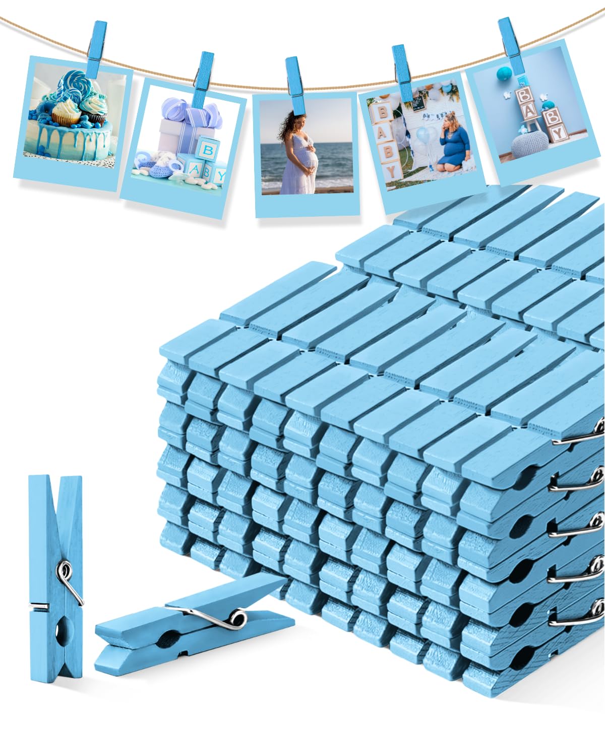 Photo 1 of Clothes Pins Wooden Blue Colored Clothespins for Crafts Photo 1.9 Inch 100 PCS, Small Wood Clips Mini Close Pin for Baby Shower Classroom Project Decorations Hanging Pegs 1-7/8"
