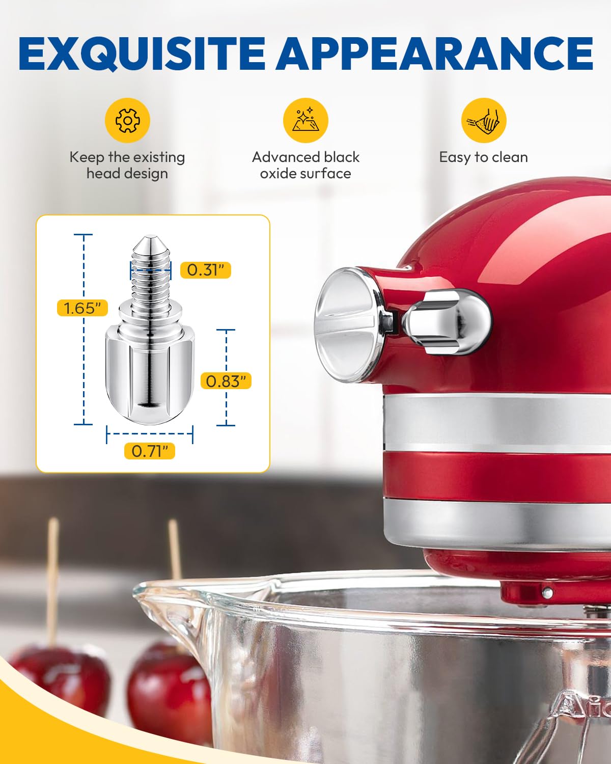 Attachment Knob Thumb Screw fit for Kitchen Aid Mixers, Upgraded 6061 Aluminum 1.65‘’ Long Screw Head Knob Replacement Parts, Replaces 9709194, 4162142, 240374 etc, Chrome