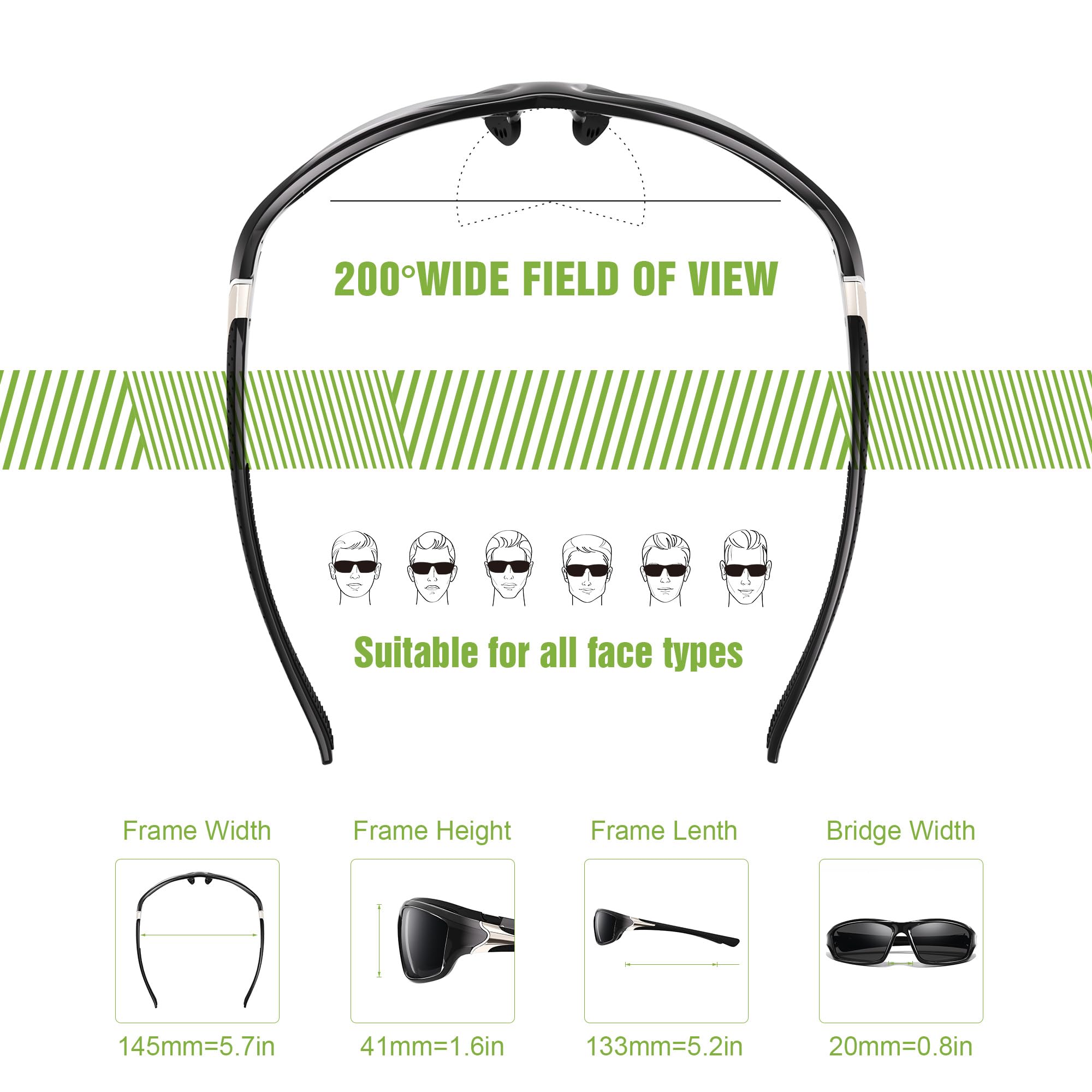 3 Pack Polarized Sports Sunglasses for Men, Mens Sunglasses Wrap Around UV Protection for Cycling Fishing Driving