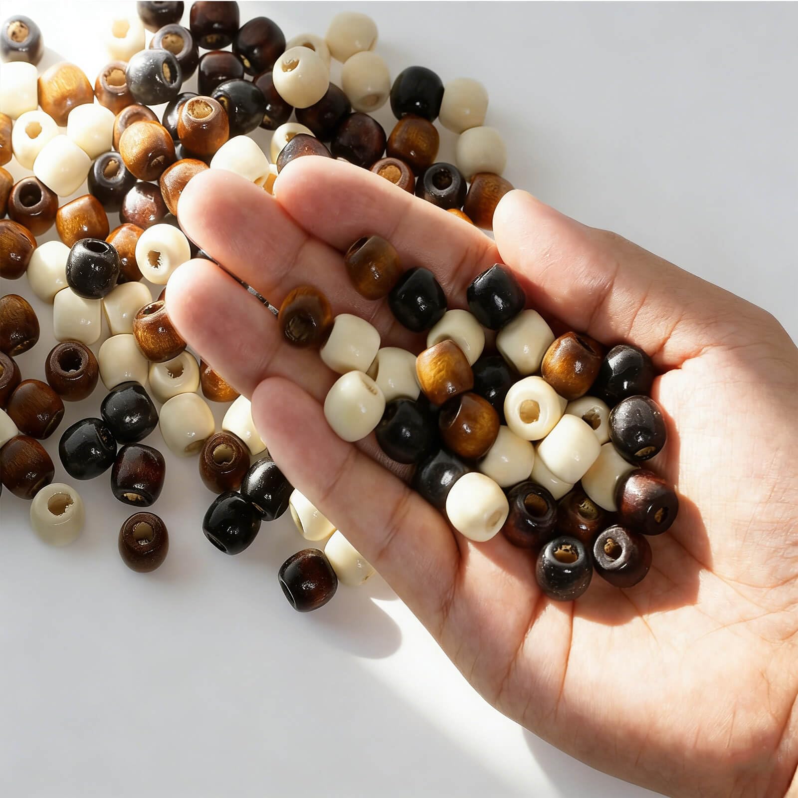 100 Pcs Wooden Beads for Crafting, Hair Beard Beads, Macrame Bead Large Hole, BetterJonny 17 * 16mm 4 Colors Natural Big Bead for Braids, for Rosary Bracelet Jewelry Craft Making — image 1