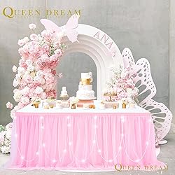 Rectangle Table Skirt Pink 14FT Tulle Table