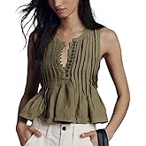 Foidiccx Women Peplum Tank Top Y2k Sleeveless Pleated Ruffle Crew Neck Crop Blouse Babydoll Cotton Linen Going Out Shirt