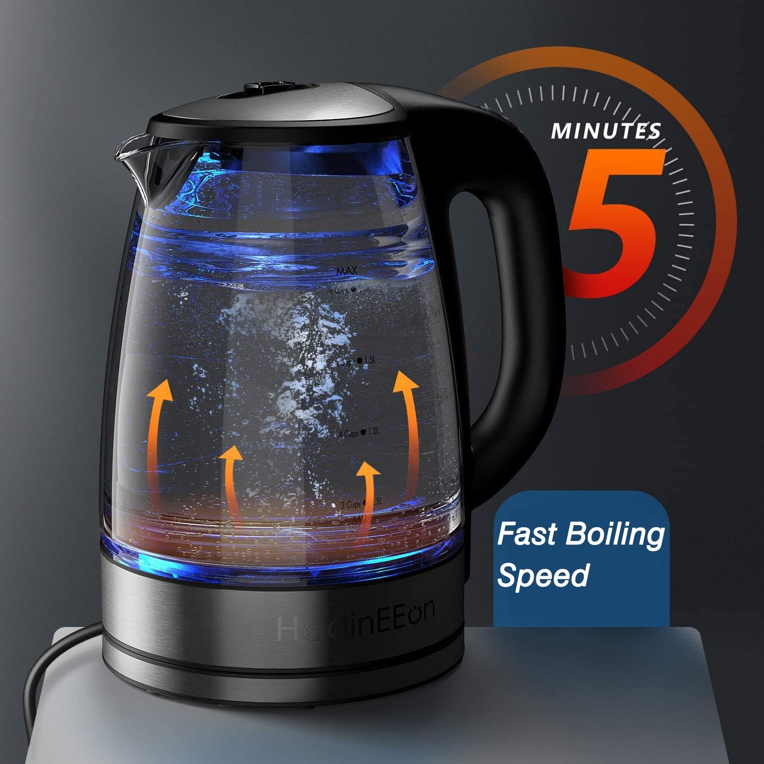 HadinEEon Variable Temperature Electric Kettle, 1200W Electric Tea Kettle, 8 Big Cups 2.0L Glass Electric Kettle with 4Hrs Keep Warm Function & Boil-Dry Protection: Kitchen & Dining