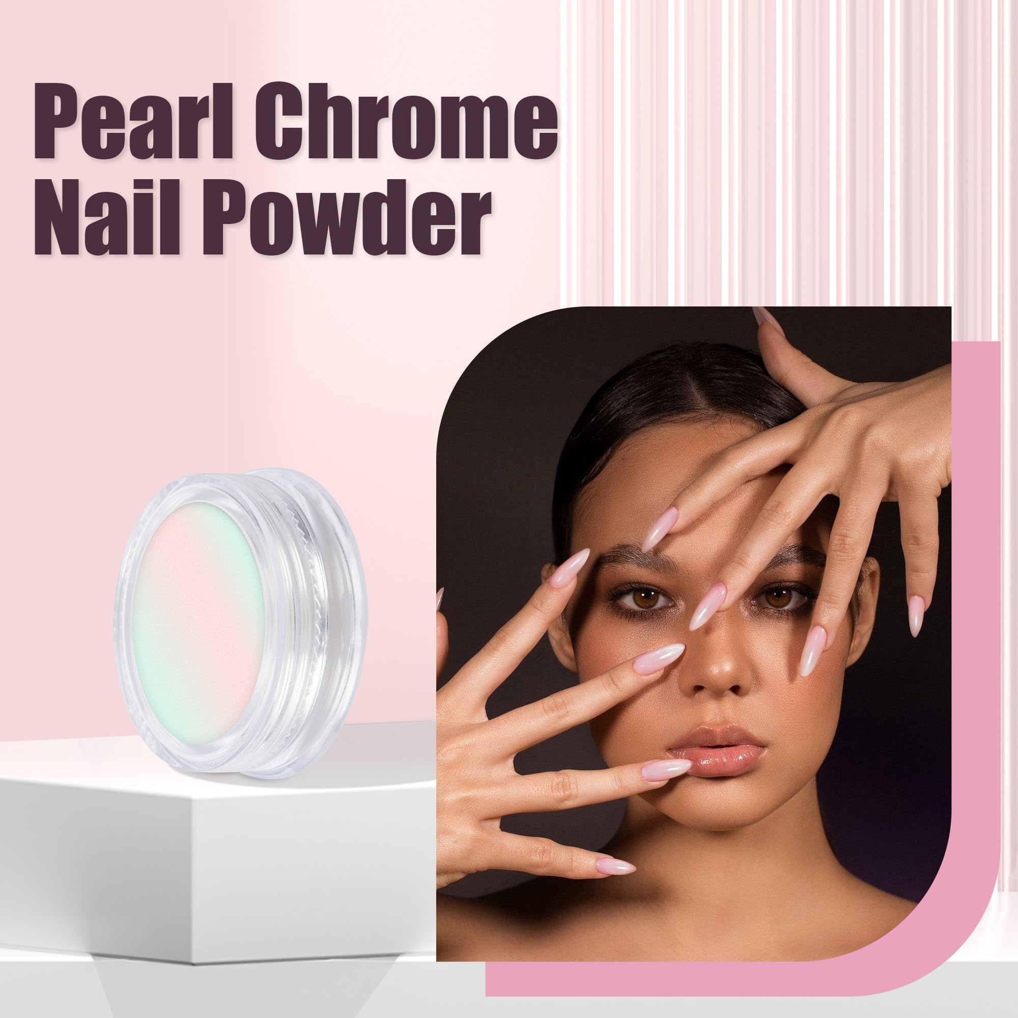 Artdone 8 Jars Chrome Nail Powder Magic White Pearl Kit Mirror Effect Silver Metallic Holographic Dip Nail Powder For Resin Craft & Nail Art Fimo, Decoration Iridescent Aurora Mermaid Pigment - Image 2