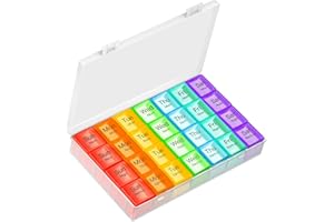 Surfand Large Weekly Pill Organizer, 4 Times a Day, 7-Day Moisture-Proof Pill Box with 28 compartments, Capable of Accommodat