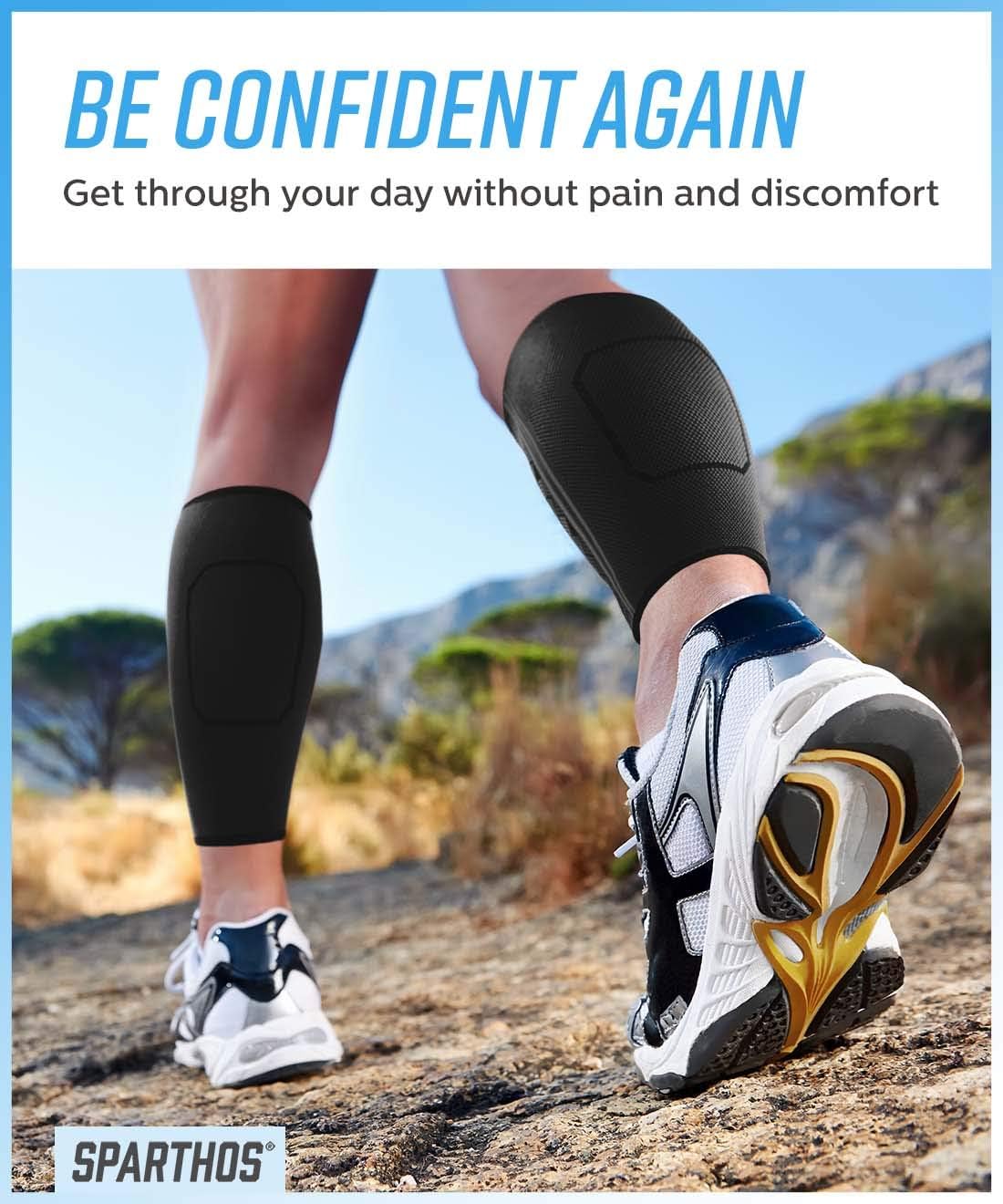 Calf Compression Sleeves by SPARTHOS (Pair) – Leg Compression Socks for Men and Women – Shin Splint Calf Pain Relief Calf Medical Leg Pain and Cramps Recovery Varicose Veins (Black-L): Health & Personal Care