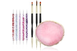 FULINJOY 9Pcs Nail Art Brushes Set, 1 Resin Nail Art Palette, 5 Nail Art Dotting Pens, 3 Nail Art Painting Brushes, Nail Polish Mixing Palette Double-Ended Dotting Pen Nail Liner Nail Drawing Brushes