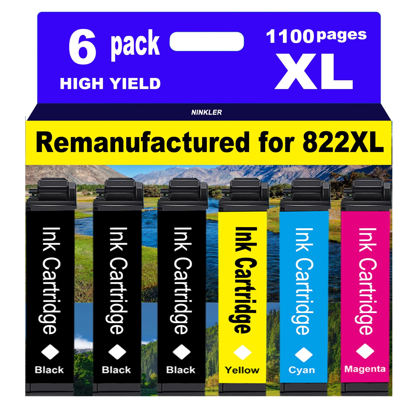 Photo 1 of NINKLER for 822XL Remanufactured for Epson 822 Ink Cartridges Pro WF-3820 WF-3823 WF-4820 WF-4830 WF-4833 WF-4834 Printer 6 Pack