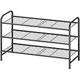 Kitsure Stainless Steel Shoe Rack Organizer, 25.6" Wide - 3 Tier, Black | Sturdy Shoe Rack for Closet and Entryway, Free Standing Shoe Shelf, Closet Organizers and Storage