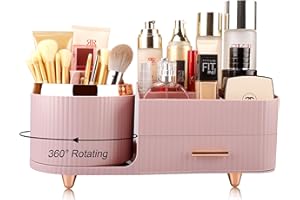 Molutsody Makeup Organizer for Vanity, Cosmetic Display Case with Drawers, Fits Makeup, Skincare Products, Brushes, Lipsticks, and Other Accessories, Versatile Storage Solution (Pink)