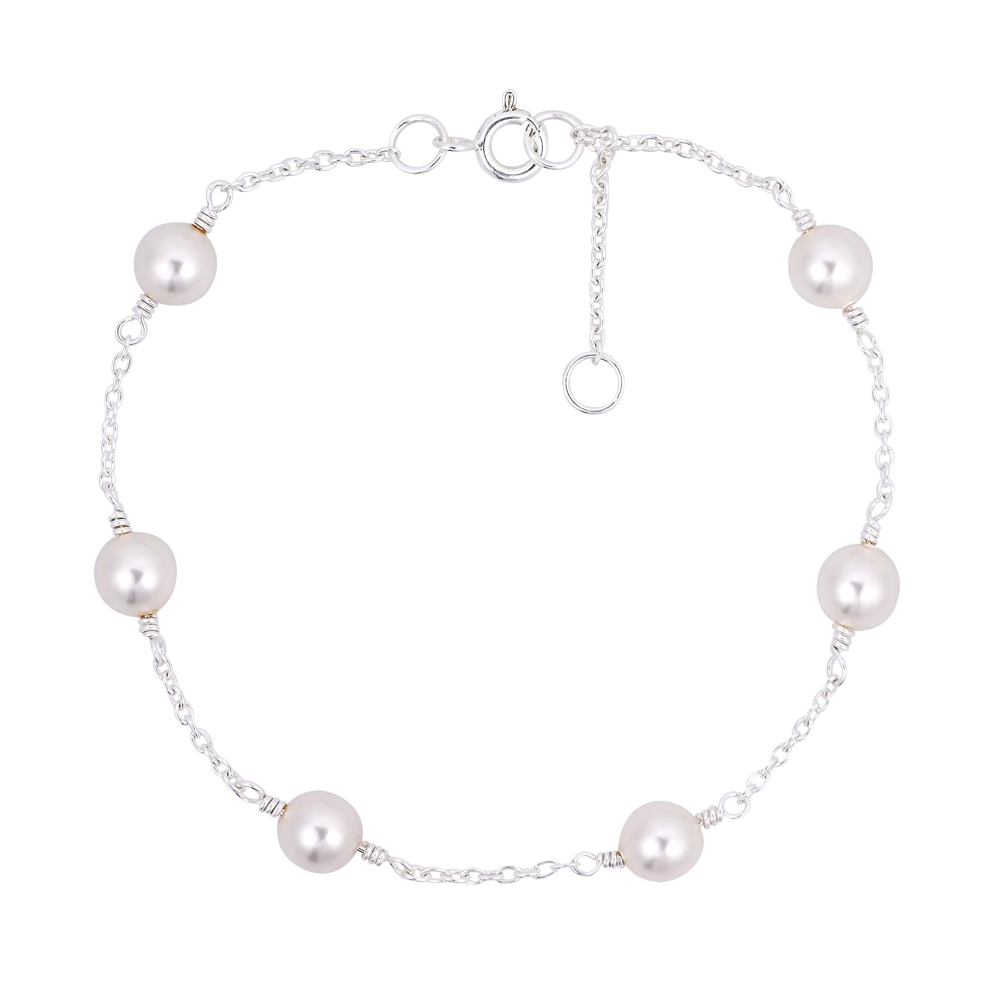 Luminous White Cultured Freshwater Pearl .925 Sterling Silver Chain Link Bracelet