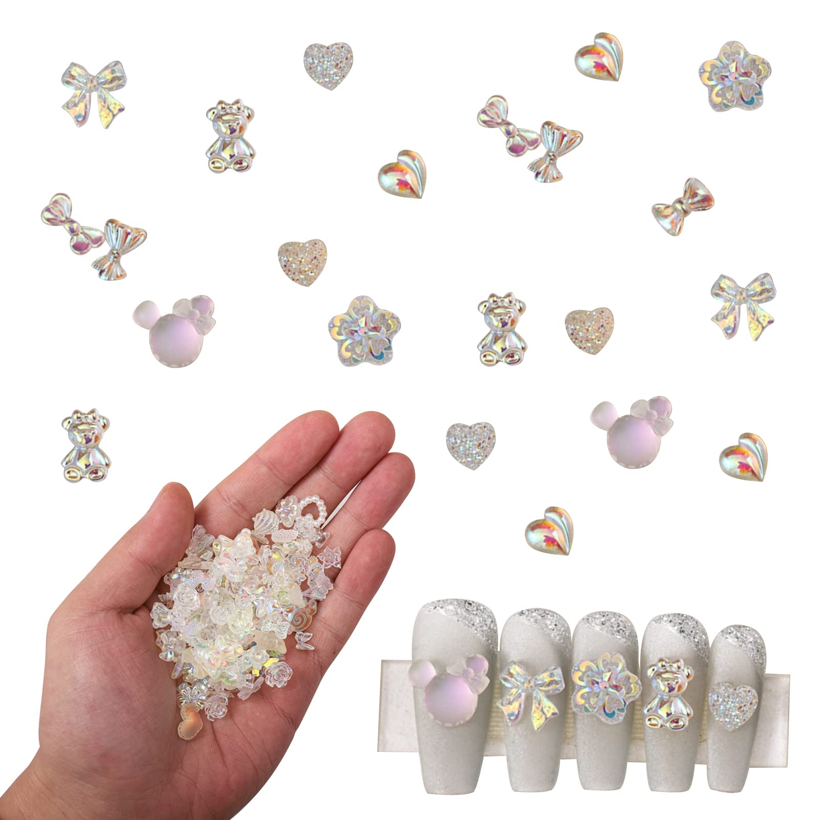 Aurora Bow Nail Charms, 100PCS 3D Butterfly Decorations, Resin Ornaments for Women Girls Salon Home DIY Art Supplies