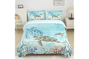 CVHOUSE Sea Turtle Duvet Cover King Size,Ocean Watercolor Sea Turtle Bedding Set for Kids Teens,Beach Sea Turtle Comforter Cover,1 Duvet Cover 2 Pillowcases 3 Piece