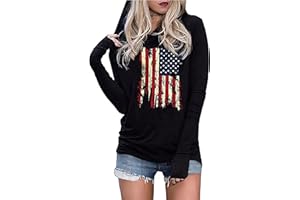 LYEIAO American Flag Fashion Hoodie for Women USA Flag Graphic T-Shirt 4th of July Patriotic Long Sleeve Hoodie Pullover Tops