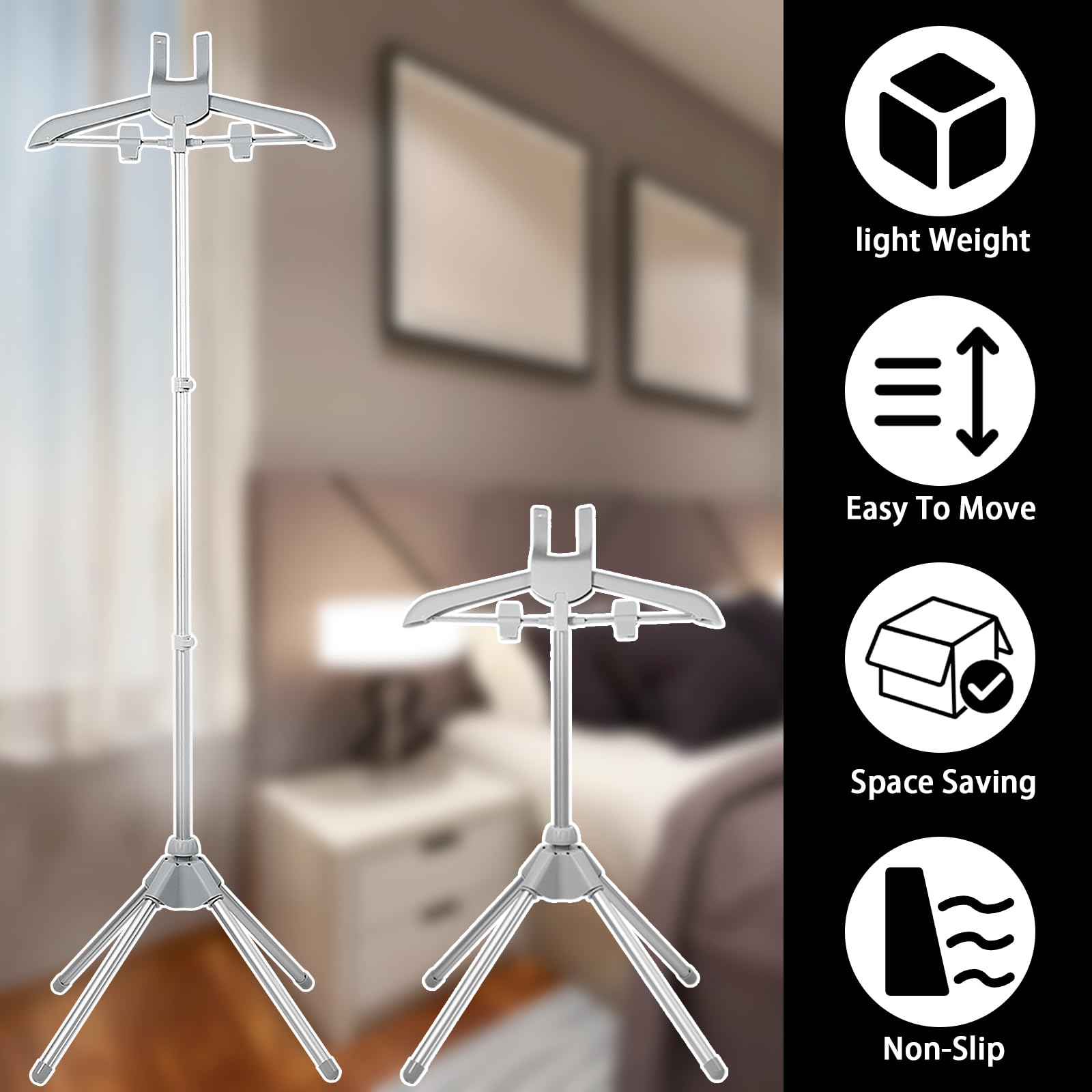 Handheld Garment Steamer Rack, Garment Hanger for Steaming Clothes Stand, Telescopic Garment Steamer Rack, Height Adjustable, Foldable Standing Garment Hanger for Steaming Clothes (grey)