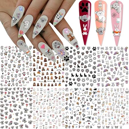 Nail Art Stickers Decals Nail Art Supplies 3D Cartoon Animal Self