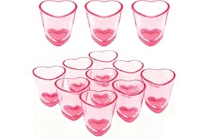 Zaruatu 12 Pcs Pink Shot Glasses Set Cute Heart Shot Glasses with Heavy Base Reusable Plastic Beer Mugs for Whiskey Tequila V