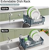 KINGRACK Dish Drainer Rack Extendable Stainless Steel Matte Green view 3