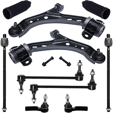 TRQ 12 Piece Steering & Suspension Kit Control Arms Tie Rods Strut & Spring Assembly Compatible with 1999-2003 Ford Windstar