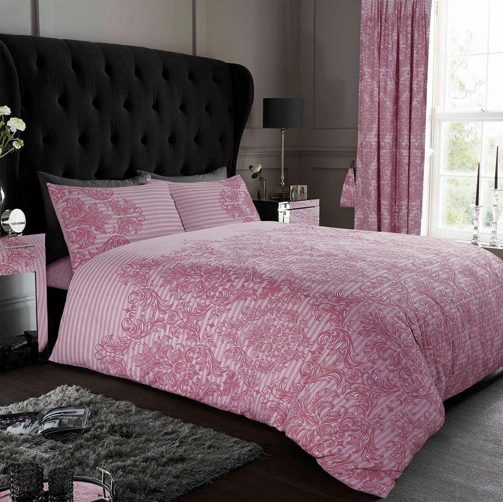 GC GAVENO CAVAILIA Empire Damask Duvet Cover, Soft & Cosy Floral Bedding, Luxury Reversible Paisley Printed Quilt Set, Polycotton, Blush Pink, Super King