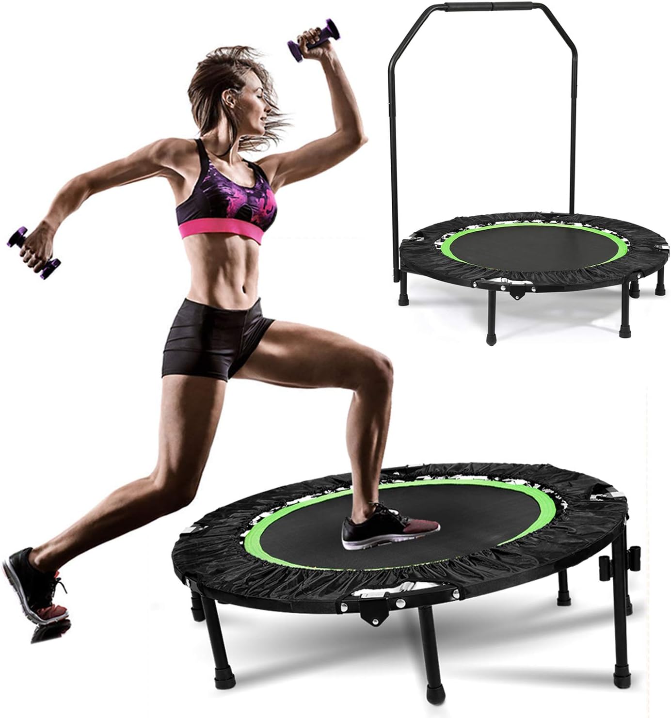 Hosmat 40 Inch Mini Exercise Trampoline for Adults or Kids - Indoor Fitness Rebounder Trampoline with Adjustable Handle Bar | Max. Load 300LBS