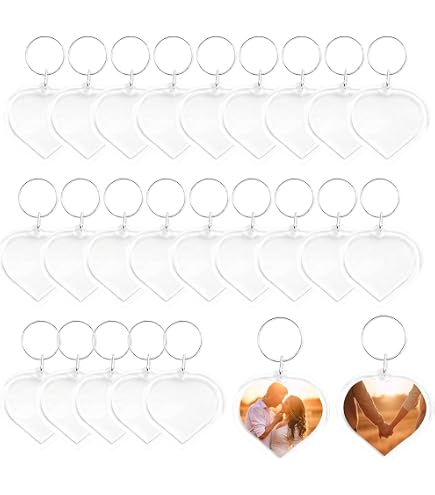 QUUPY 25 Pcs Heart-Shaped Clear Acrylic Keychain Frames