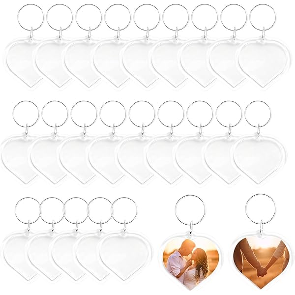 QUUPY 25 Pcs Heart-Shaped Clear Acrylic Keychain Frames