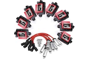 B4B BANG 4 BUCK BANG4BUCK 8Pcs Ignition Coils Pack Square Type UF271 D581 + 8Pcs 8mm Spark Plug Wires Set High Voltage Energy for Cadillac Chevrolet GMC Part Number 12558693 12556893 3859078