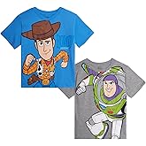Disney Toy Story Boys Shirts - 2 Pack Buzz Lightyear Woody Rex Long & Short Sleeve Boys Graphic Tees for Toddler Kids (2T-7)
