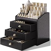LADSTAG Cosmetic Organizer,Luxury Make up Organizer with 3 shelf Drawers,Black Large Capacity Makeup Organizers for Skincare,Brushes, Dresser,Bedroom,Bathroom,Gifts for Her,Birthday Gifts for Mom
