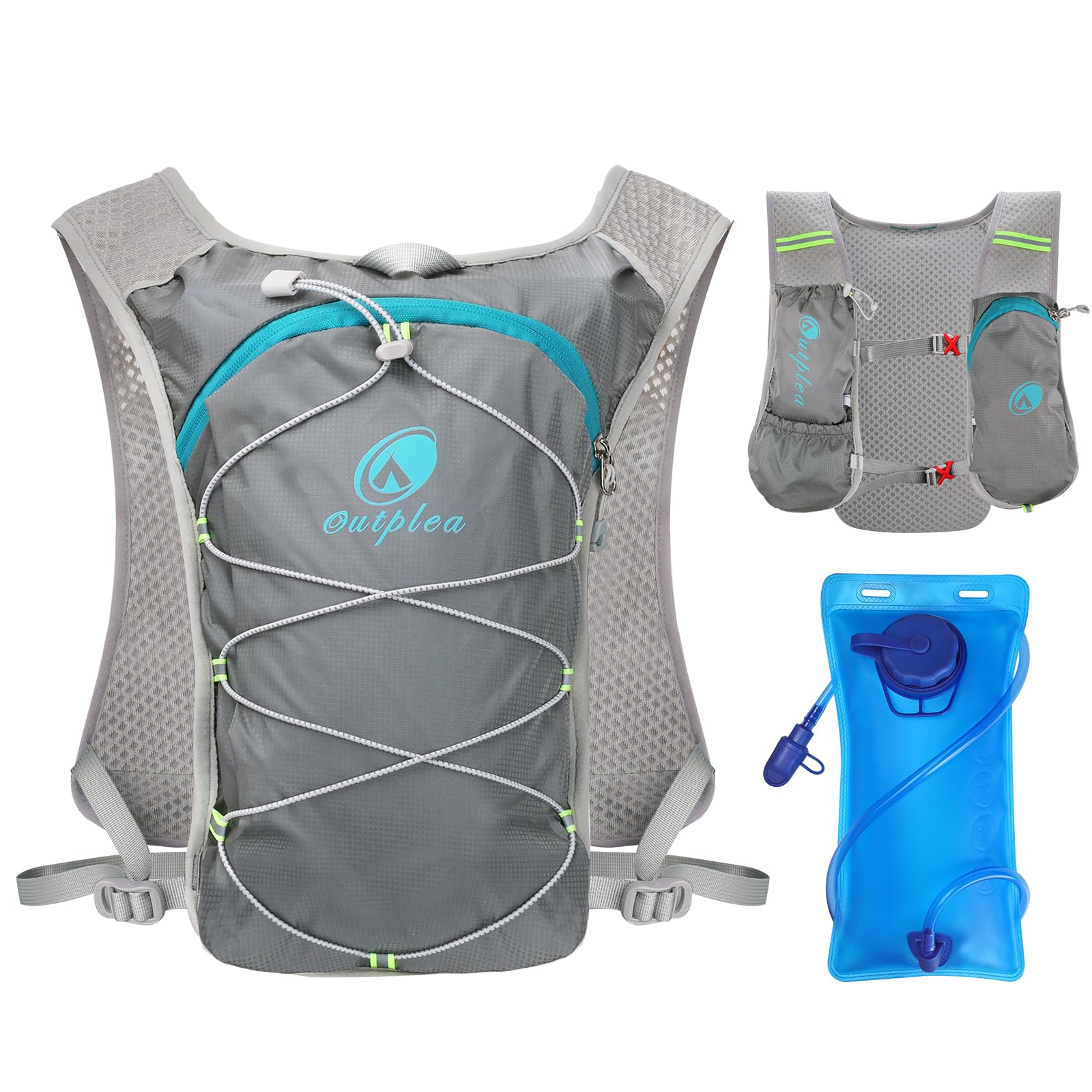 Outplea Women Men Running Vest with 2L Large Opening Water Bladder, Ultralight Cycling Hydration Pack Backpack with Phone Holder for Runner Marathoner Hiking Walking, Dark Grey