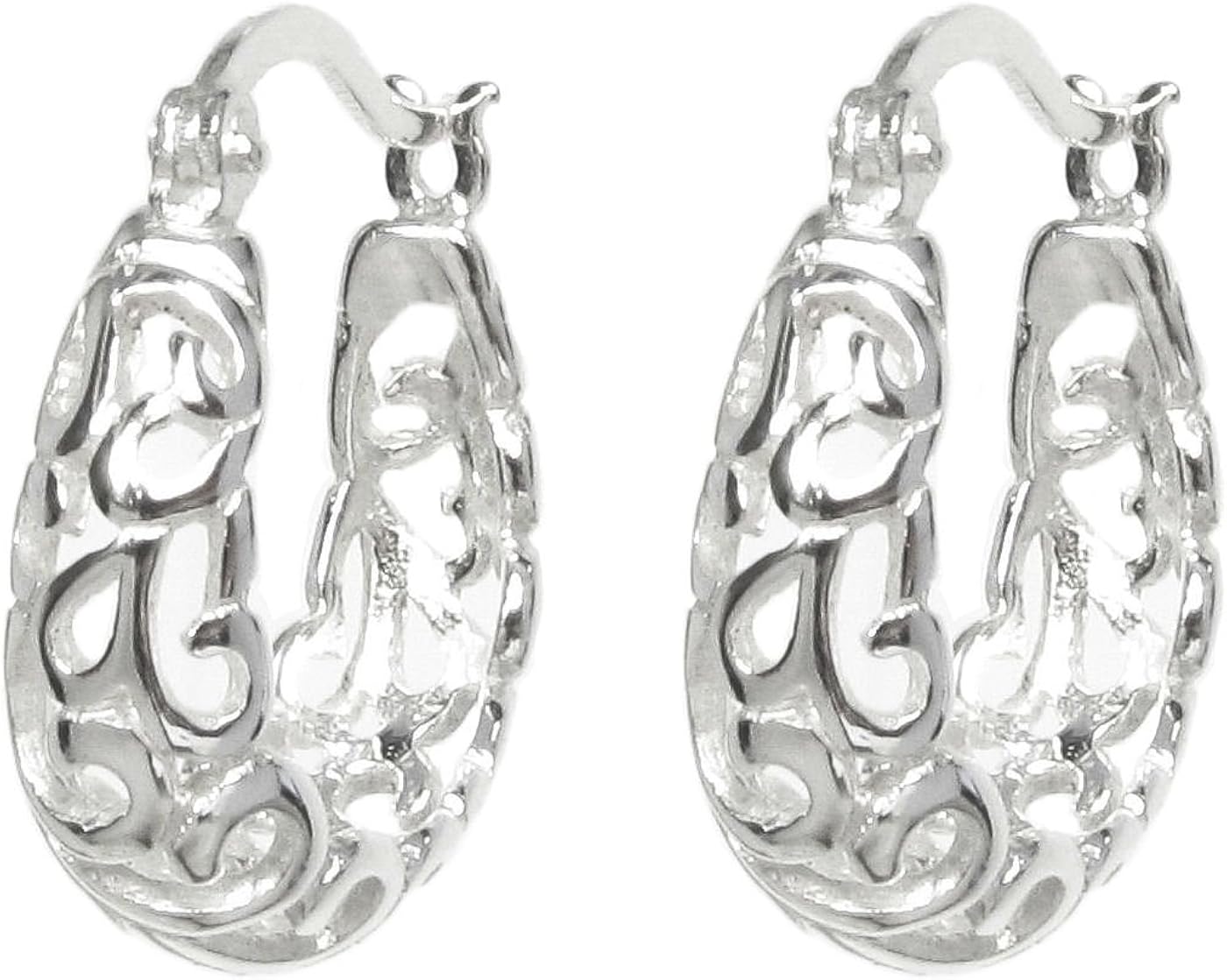 Sterling Silver Filigree Flower Ring Hoop Huggie Hoop Earrings