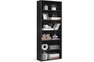 VASAGLE Bookshelf, 23.6 Inches Wide, 6-Tier Open Bookcase with Adjustable Storage Shelves, Floor Standing Unit, Ebony Black U