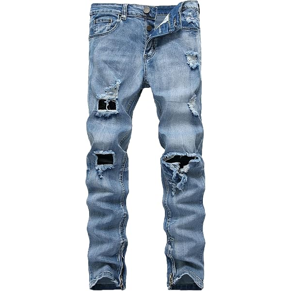Skylinewears Mens Ripped Jeans, Distressed Destroyed Slim Fit