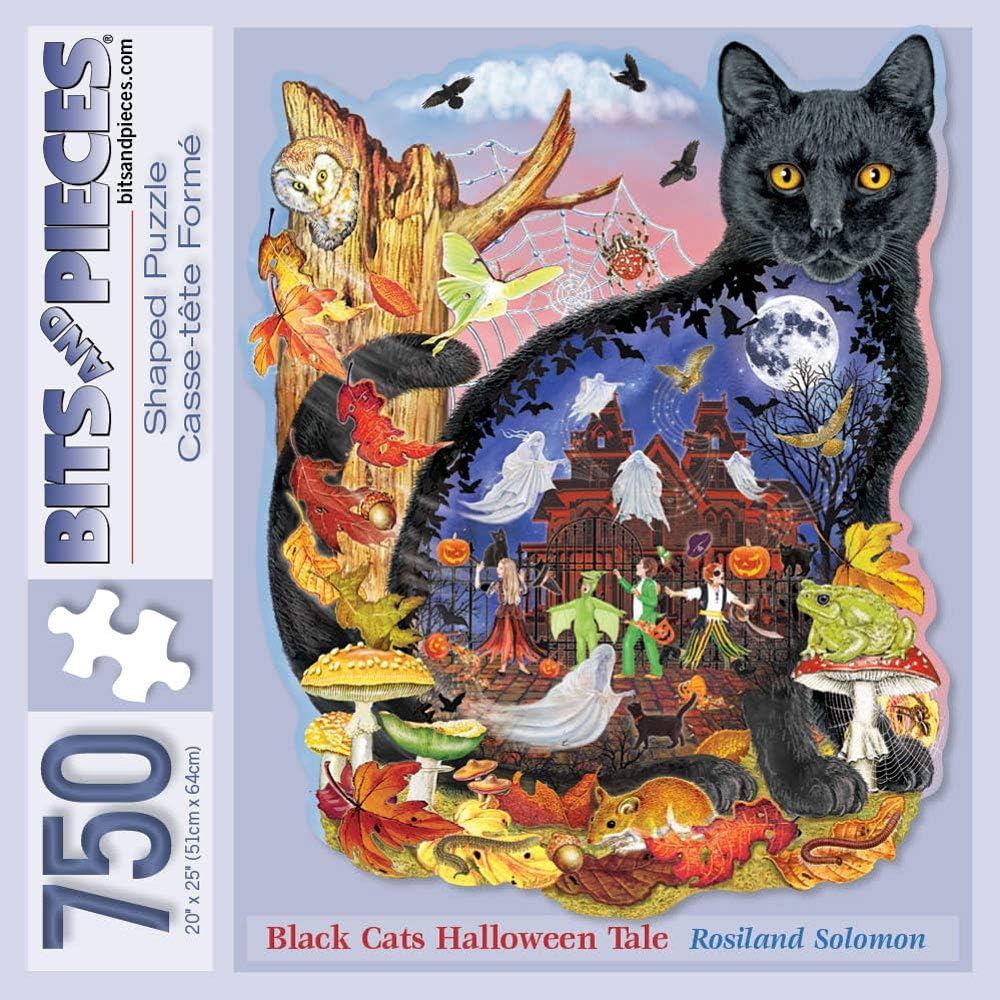 Bits and Pieces - Black Cats Halloween Tale 750 Shaped Piece Jigsaw Puzzles for Adults - Each Puzzle Measures 20 Inch x 27 Inch - 750 Shaped pc Jigsaws by Artist Rosiland Solomon