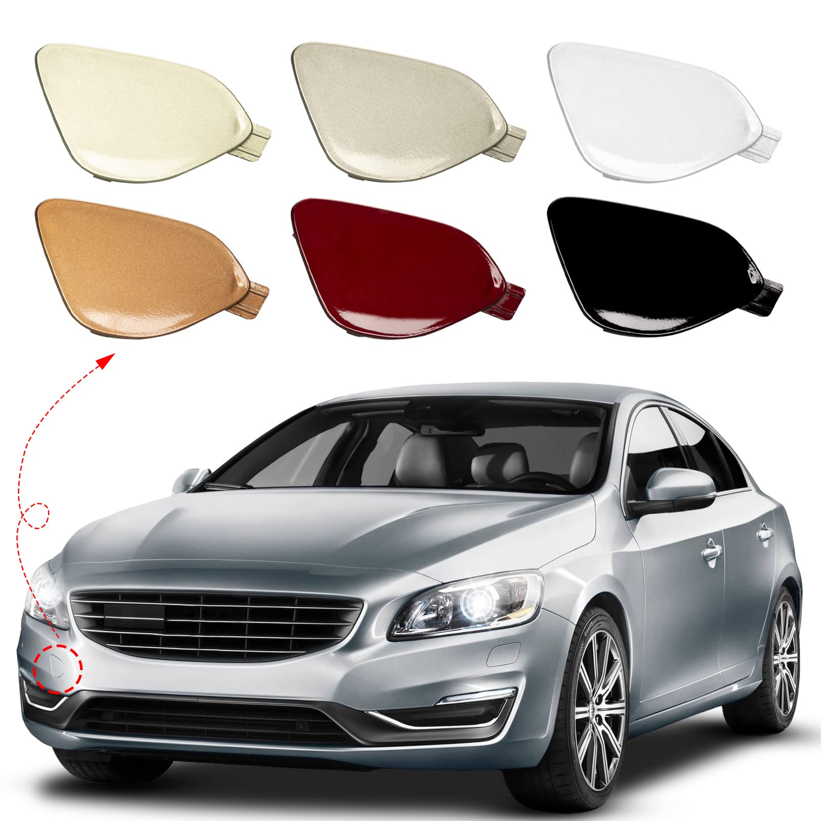 Photo 1 of Front Bumper Tow Hook Cover Towing Eye Cap Fit for Volvo S60 S60L V60 2014 2015 2016 2017 2018 39820294 31323839 (Unpainted, Right Passenger Side) Xinpinsai