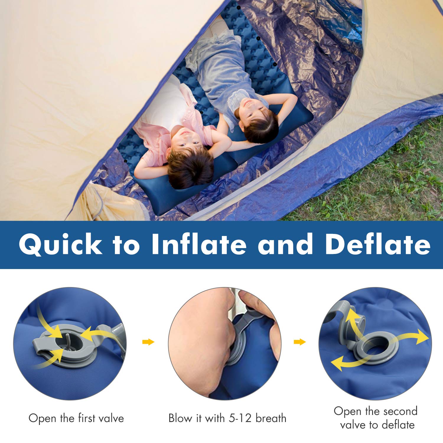 RioRand Inflatable Sleeping Mat Camping Mattress with Pillow 6.56Ft Lightweight Camping Sleeping Pad Outdoor Foldable Inflatable Air Mattress for Camping Travelling and Hiking