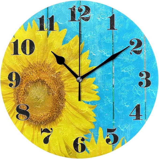 Zseeda Reloj de Pared, Girasol silencioso sin tictac Redondo en Azul