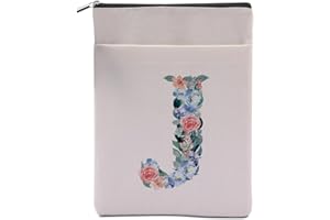 HANAMIYA NA Initial J Book Sleeve Book Pouch with Zipper Washable Book Covers for Hardcover Personalized Reading Accessories for Book Lovers Book Club Gifts Monogrammed Gifts for Women Girls Bibliophile Reader