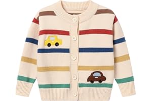 Seuyae Toddler Boys Colorful Striped Cardigan Button Down Crewneck Sweater 12M-5T